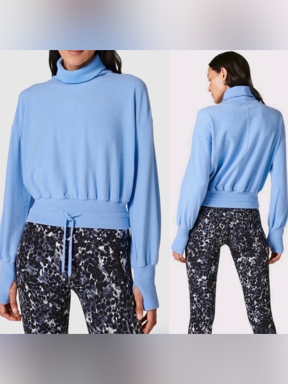 Sweaty Betty Blue Melody Luxe Italian Fleece Pullover Funnel Neck Sweatshirt
